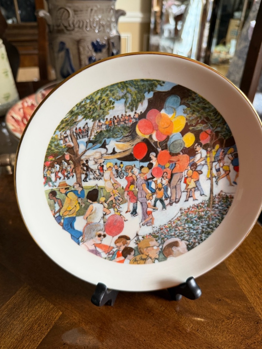 Sunday At Lincoln Park Scene Limited Edition Collector Plate w Colorful Balloons